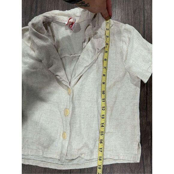 Lisa Says Gah Short Sleeve Collared Cropped Button Front Shirt Beige Size XS - Picture 11 of 12